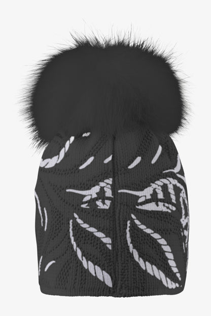 Knit Hat with Real Fur Pom-pom