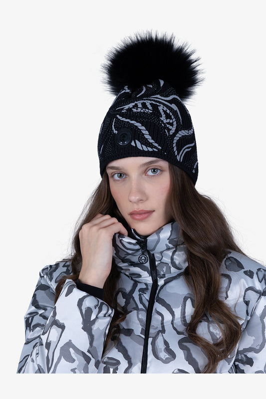 水鑽裝飾印花針織帽