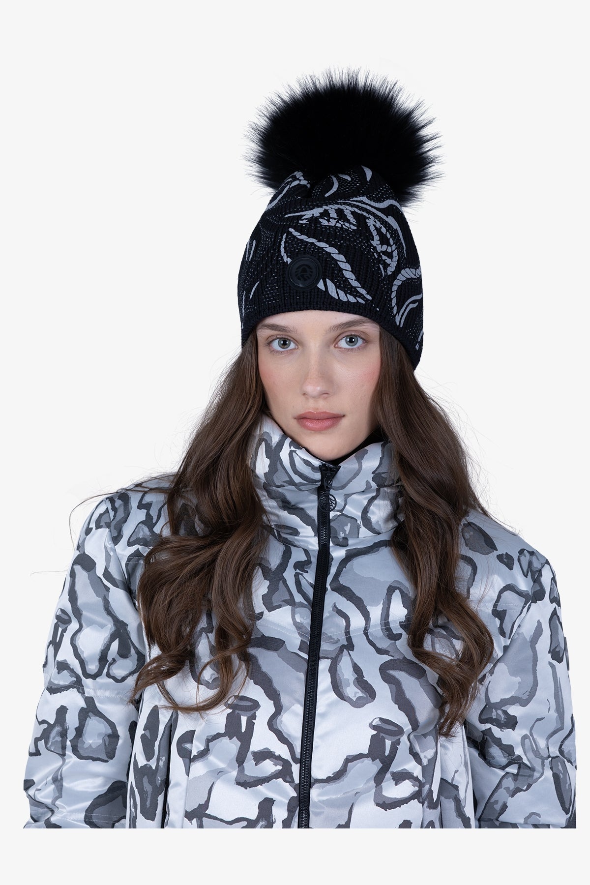 水鑽裝飾印花針織帽