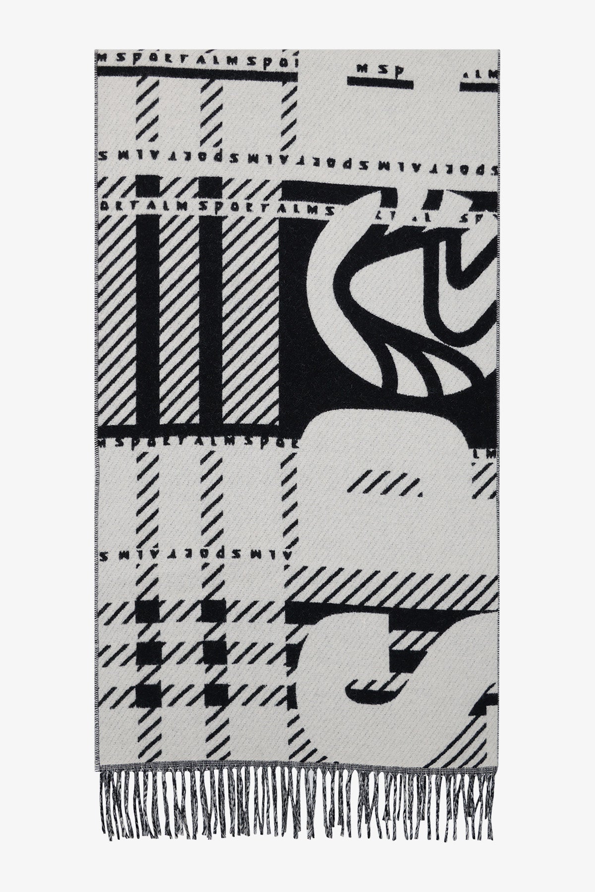 格紋印字流蘇圍巾