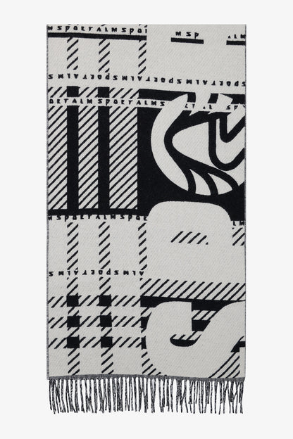 格紋印字流蘇圍巾