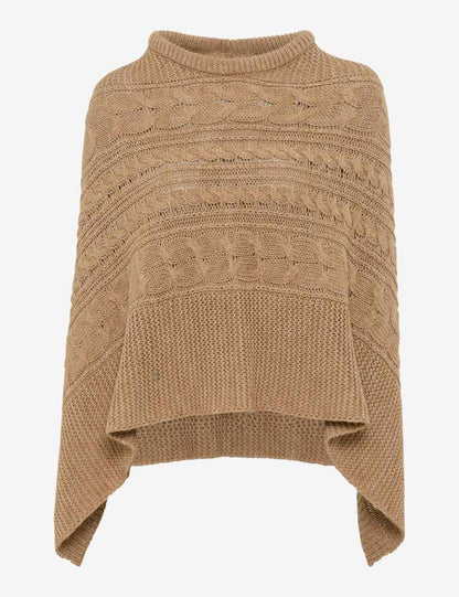 繩索圖案高領針織斗篷