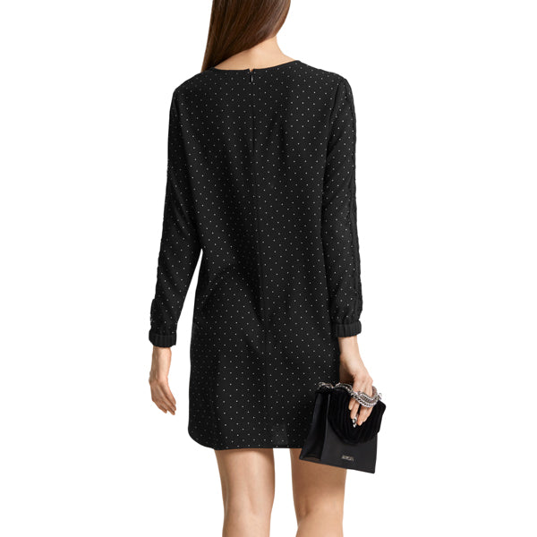 Dot printed dress with lace on the sleeves