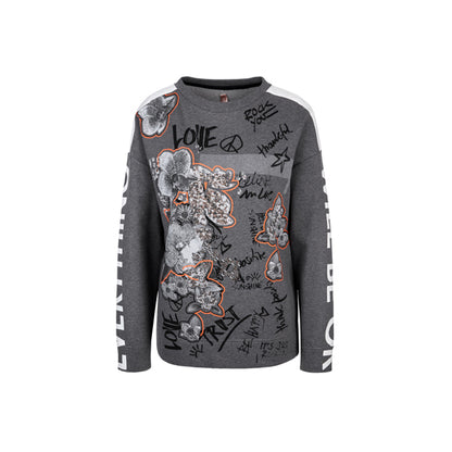 Printed sweatershirt with beads decorations