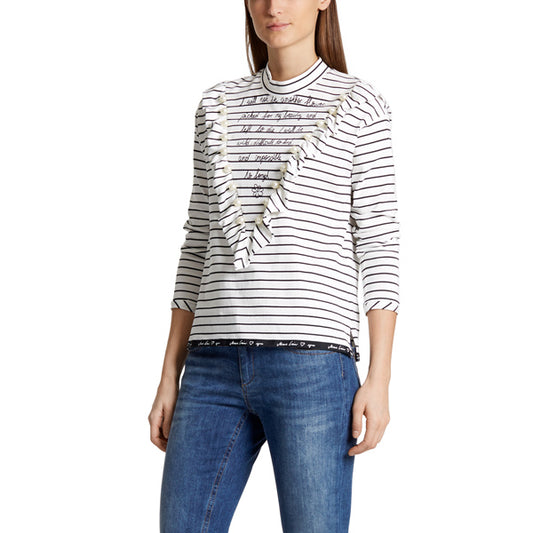 Striped T-shirt with ruffles and pearls