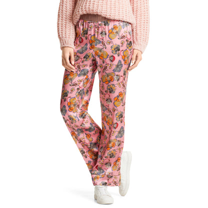 Silk pants with colorful plant print