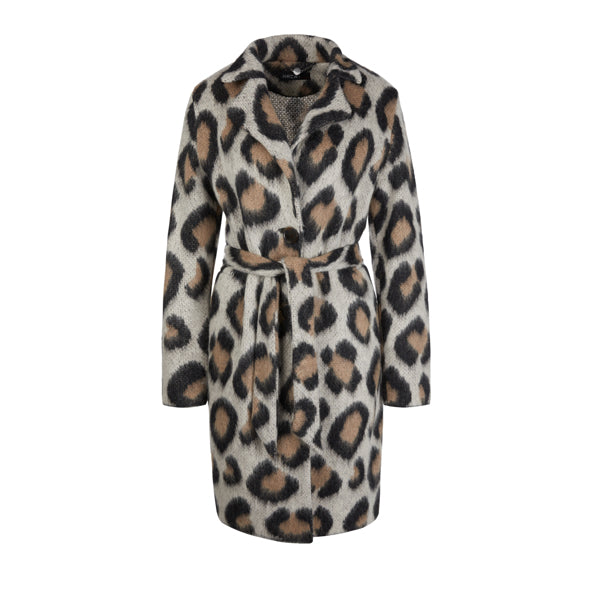 Jacquard-knit coat with leopard pattern