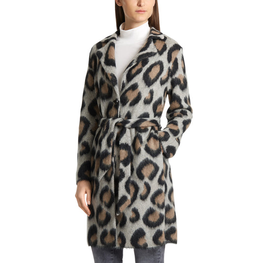 Jacquard-knit coat with leopard pattern