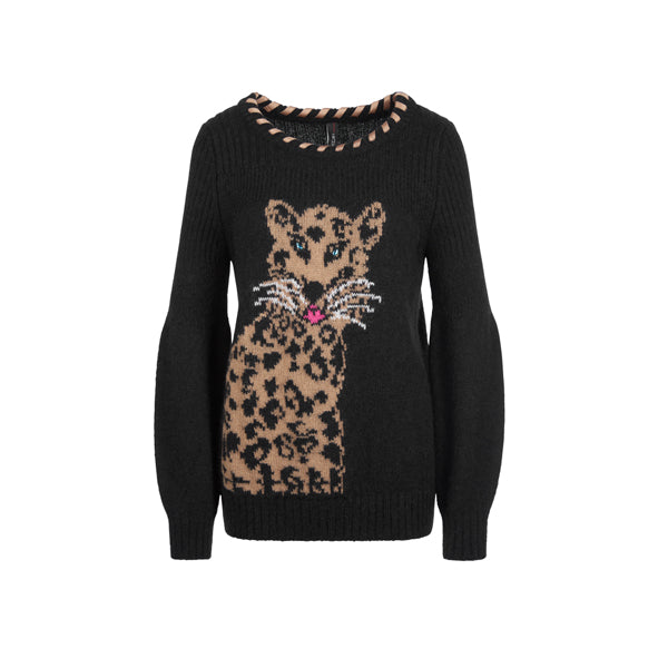 Chunky knit leopard-intarsia sweater