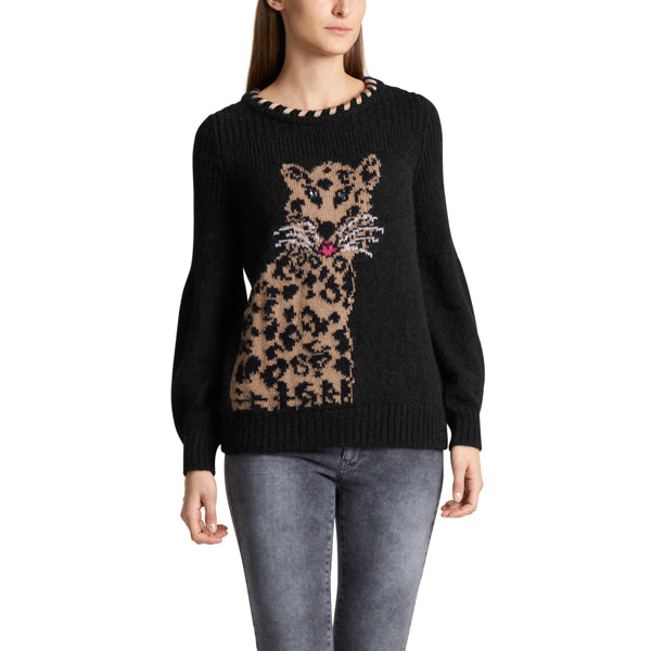 Chunky knit leopard-intarsia sweater