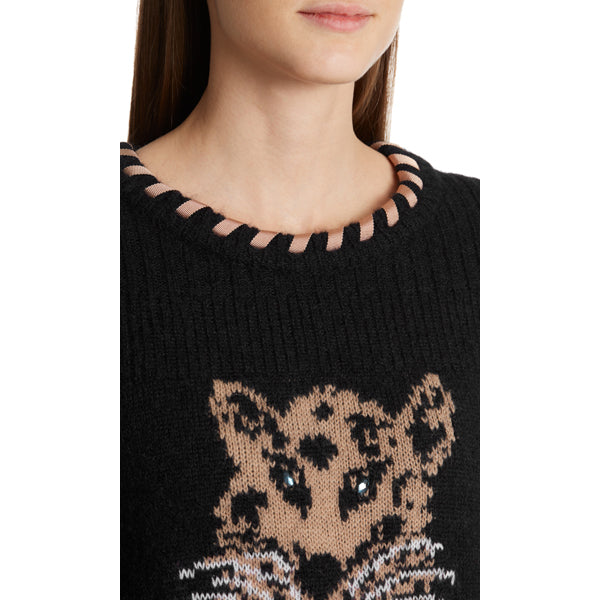 Chunky knit leopard-intarsia sweater