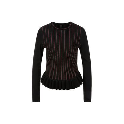 Sweater with contrast stripes and flounce hem