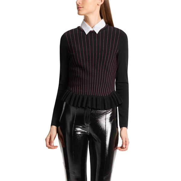 Sweater with contrast stripes and flounce hem