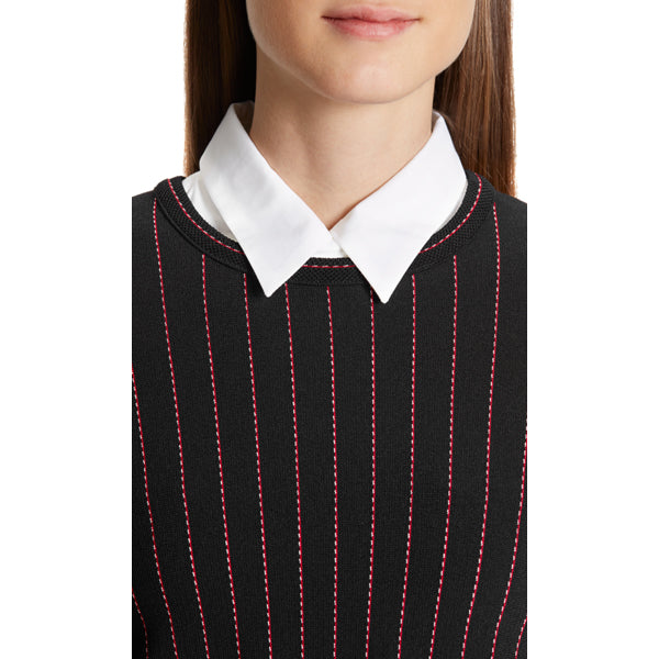 Sweater with contrast stripes and flounce hem
