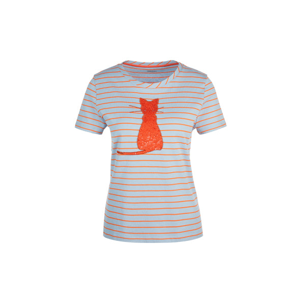 Striped T-shirt with cat pattern
