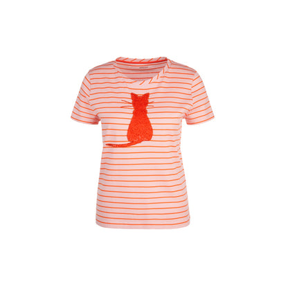 Striped T-shirt with cat pattern