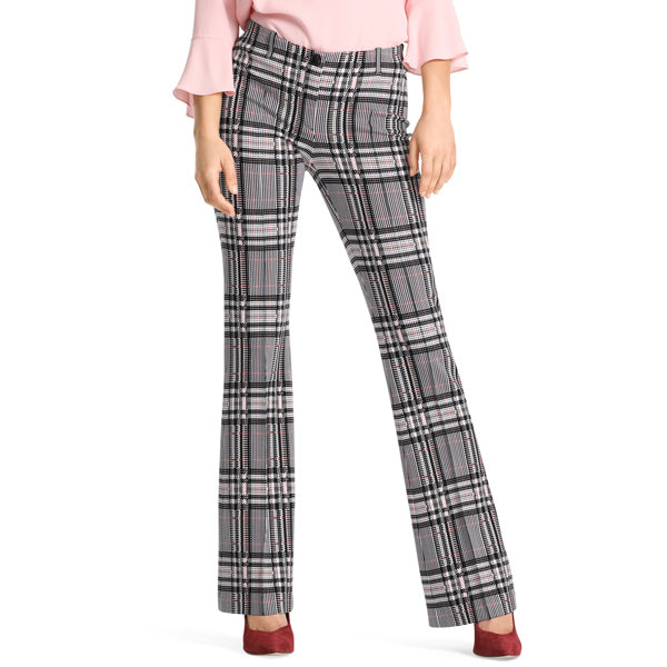 Checkered pants with flare hem