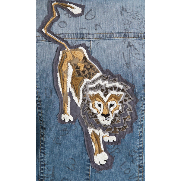 Jeans jacket with lion appliqué