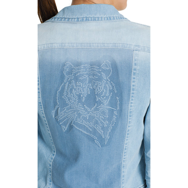 Jeans jacket with tiger embossing