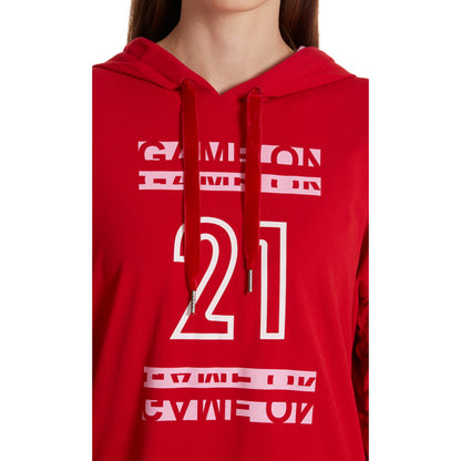 Sweater with hood and lettering