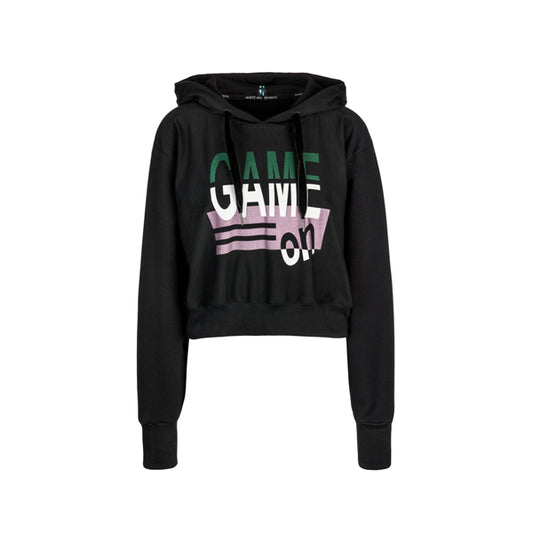 Cropped sweatshirt with hood and lettering