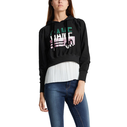 Cropped sweatshirt with hood and lettering