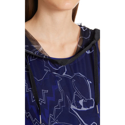 Printed top with hood in mesh fabric