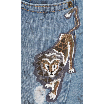 Jeans with lion appliqué