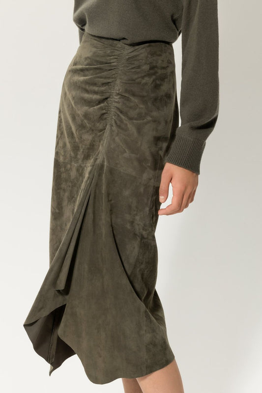 Suede Midi Skirt with ruffles