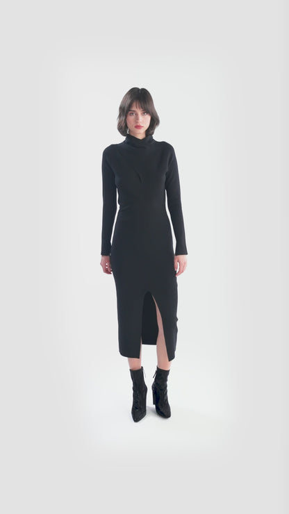 Knitted Dress with Stand-up Collar